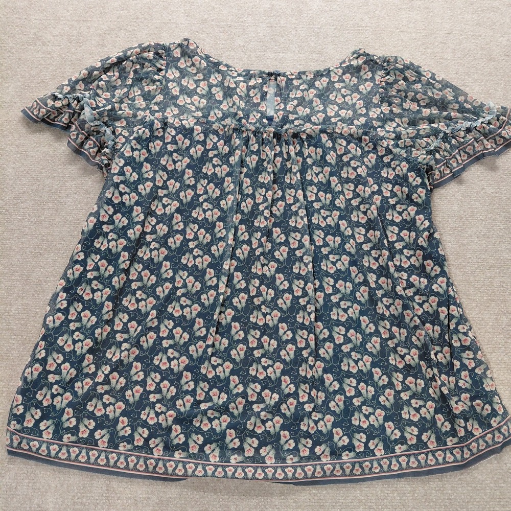 Max Studio Womens Peasant Top 1X Boho Short Sleeve Floral Cottage Lined Sheer - Picture 10 of 12